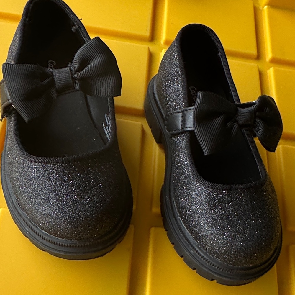Cat & Jack Sparkly Black Dress Shoes with Bow